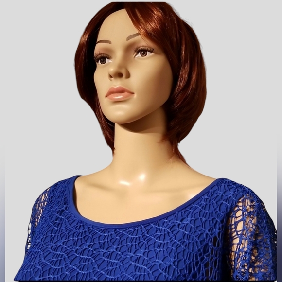 Cartise Dressy Lace Overlay Eveningwear Date Night Top / Size M / Blue - Picture 6 of 17